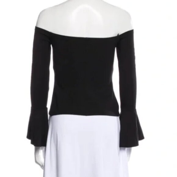 Alexis Lindes Black Off The Shoulder Bell Sleeve Stretch Cropped Top Large - Picture 2 of 7